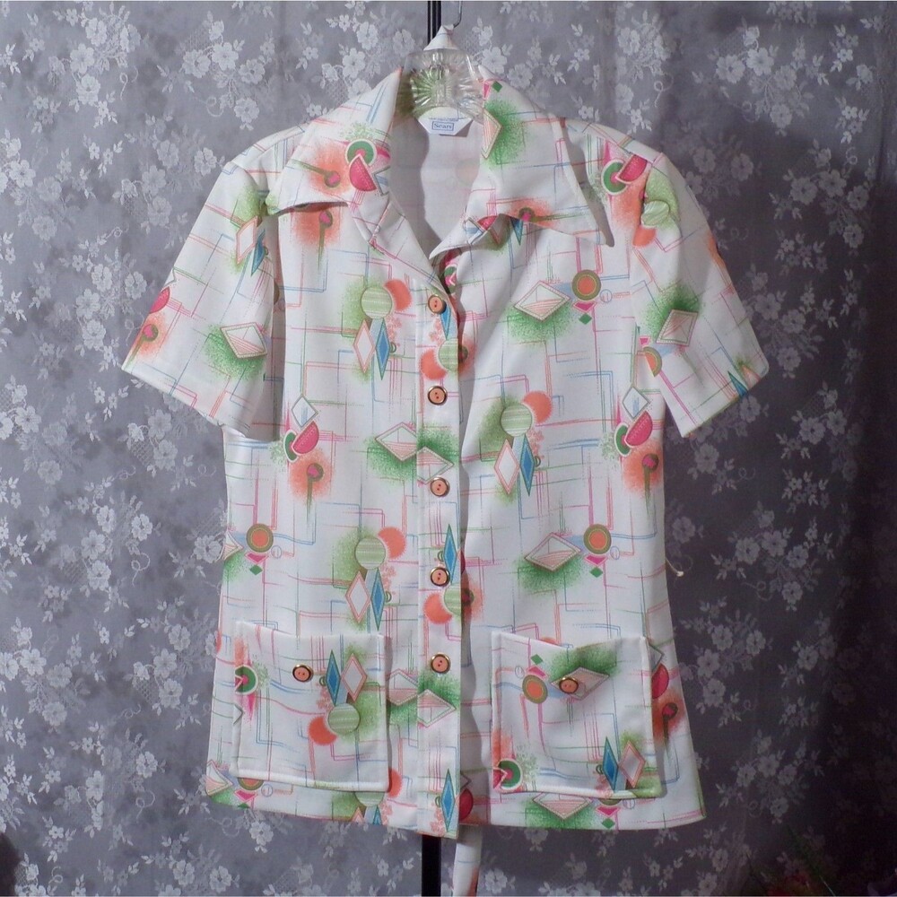 Vintage 70s Shirt Size Large 1970s Retro Sears Art Deco Groovy Funky Quirky Twee